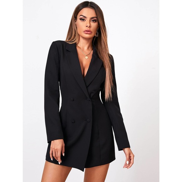 BohoGypsyDreamer.com Dresses & Skirts - Minimalist Business Casual Plunging v neck Double Breasted Mini Blazer Dress